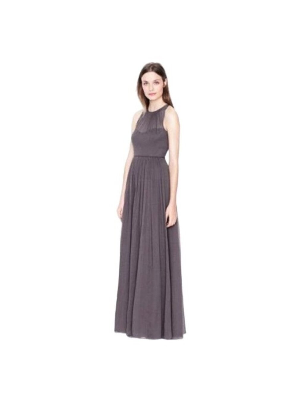 J Crew Womens Light Gray Megan Silk Chiffon Bridesmaid Sleeveless Gown Size 00